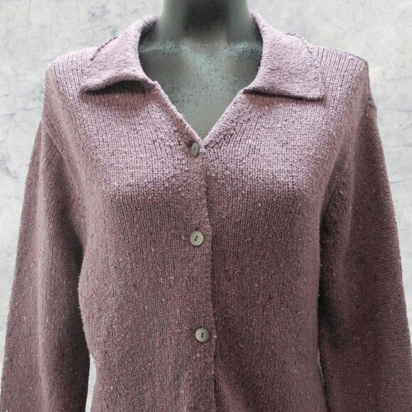 J Jill Purple Silk Wool Blend Collared Button Front Sweater Women’s Size Small - Picture 1 of 6